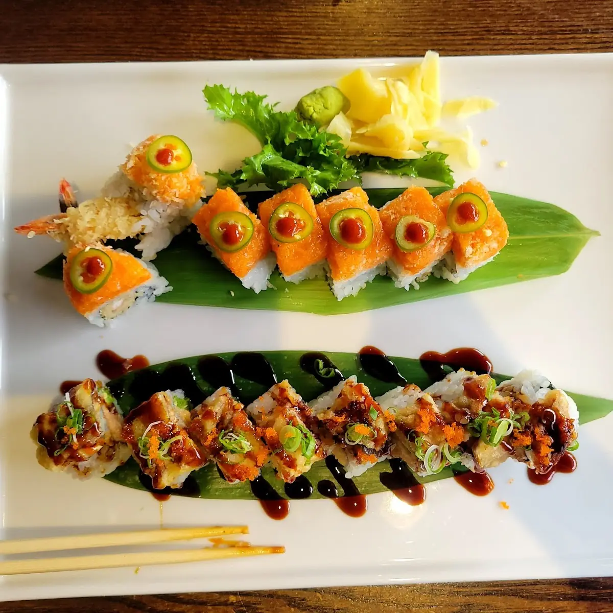 Fire Dragon Roll and Salmon Jalapeno Roll