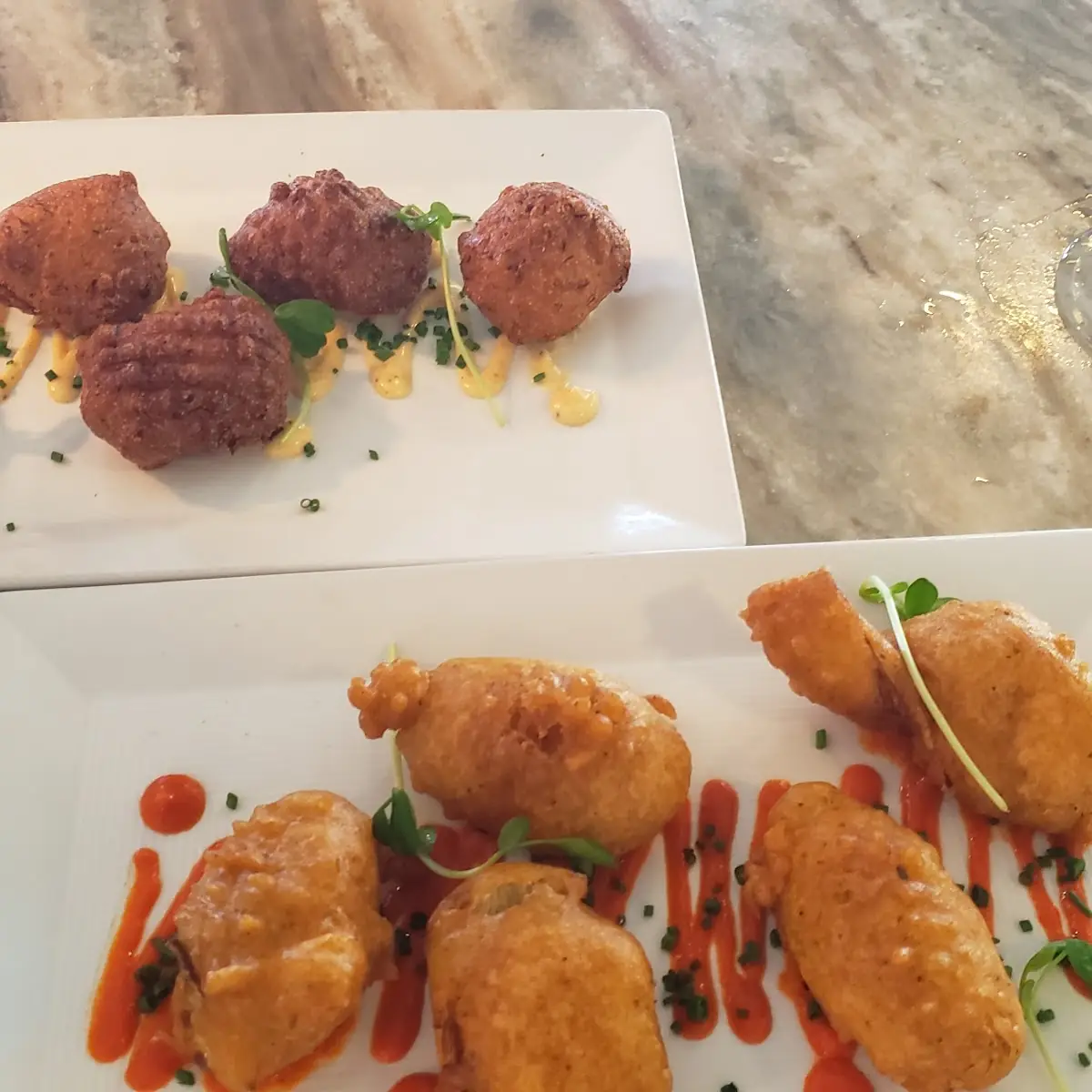 Crab Hush Puppies and Fried Artichoke Hearts