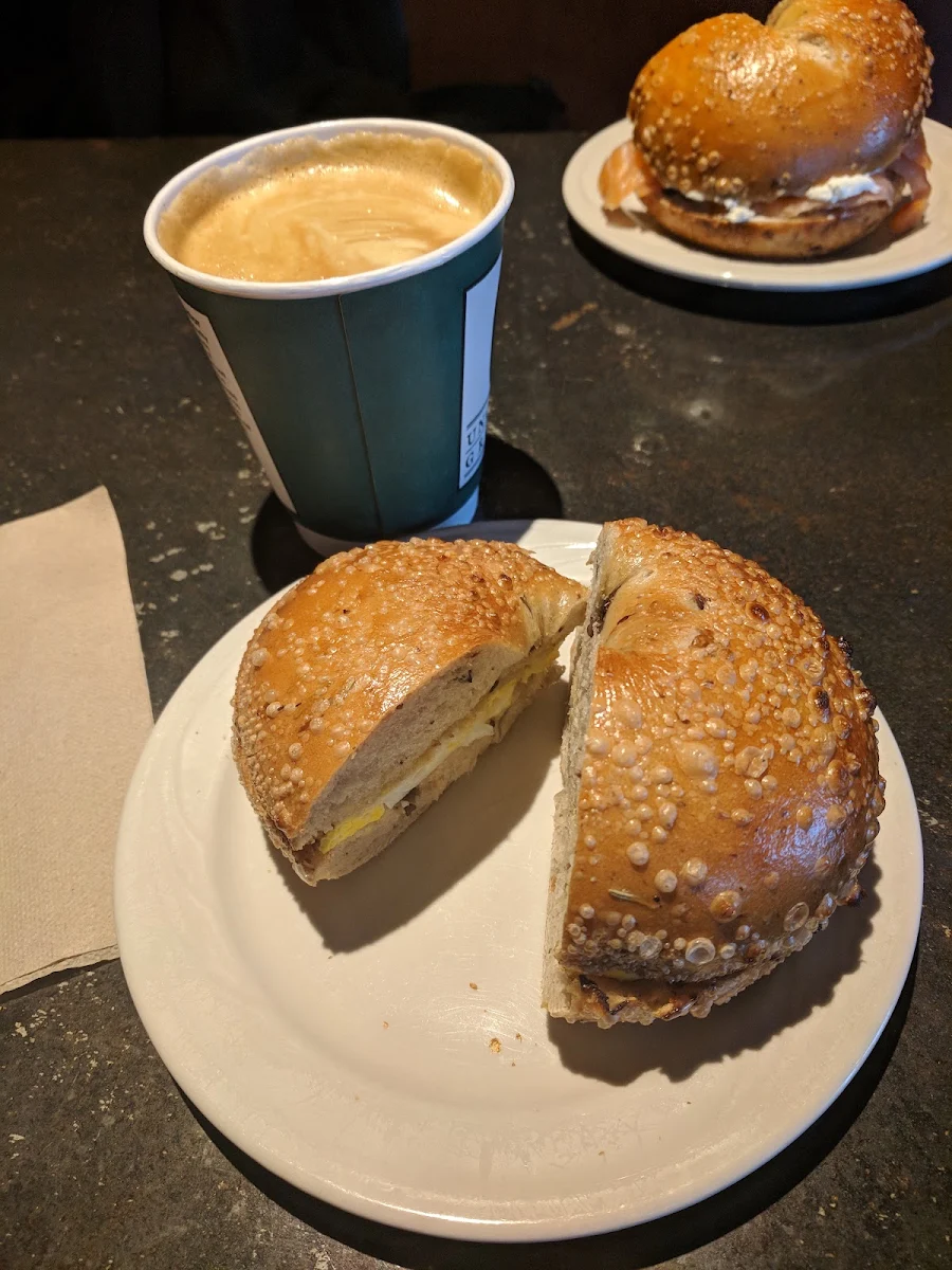Egg and Cheese Bagel and Tumeric Latte