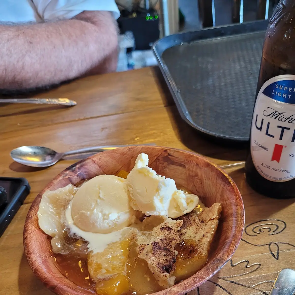Peach Cobbler with Vanilla Ice Cream