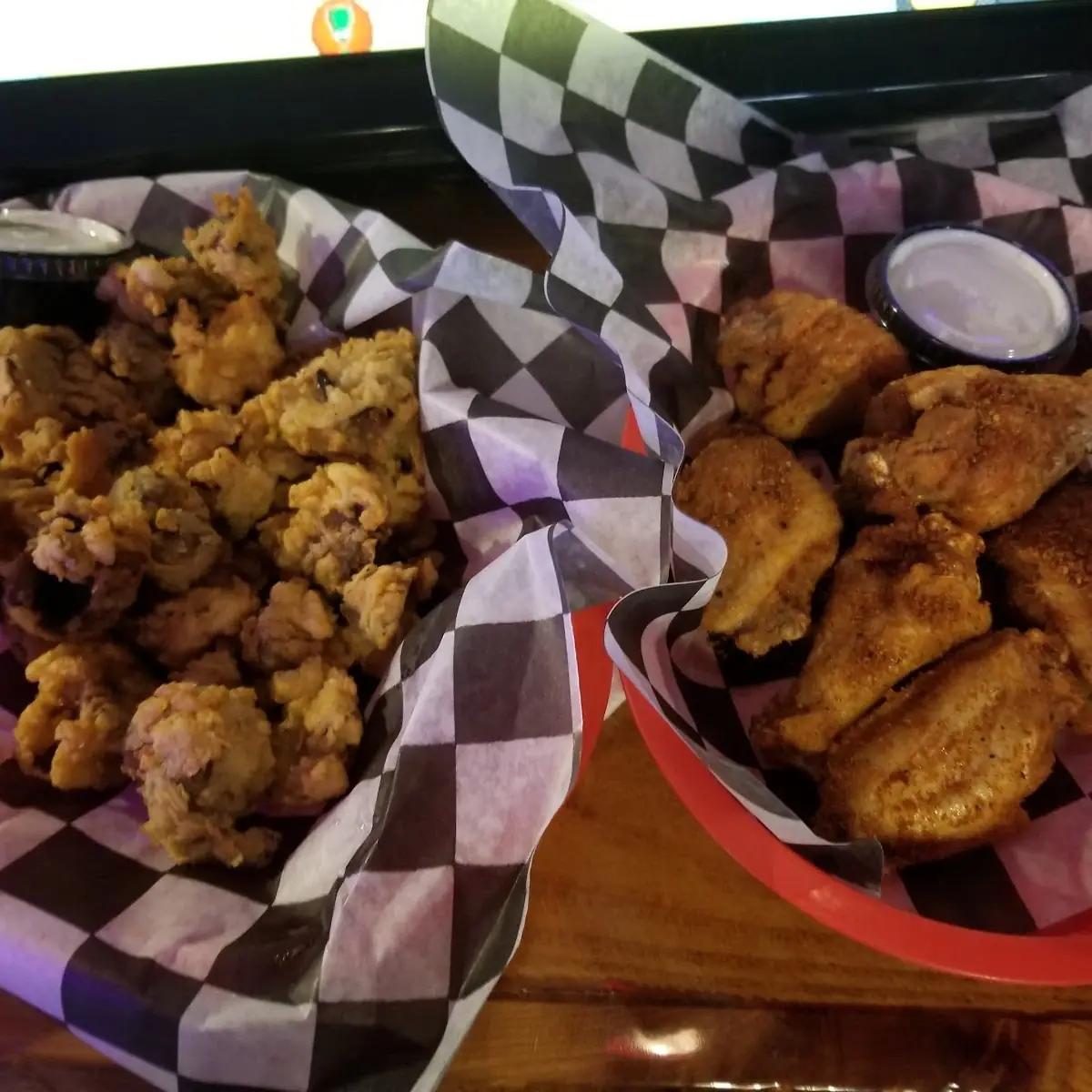 Fried Mushrooms and Chicken Wings