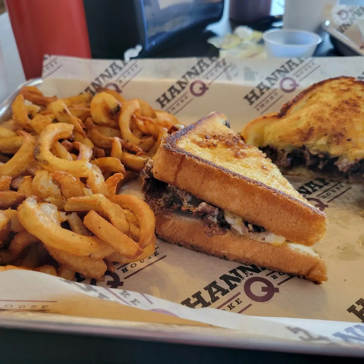 Brisket Grilled Cheese Sandwich and Fries