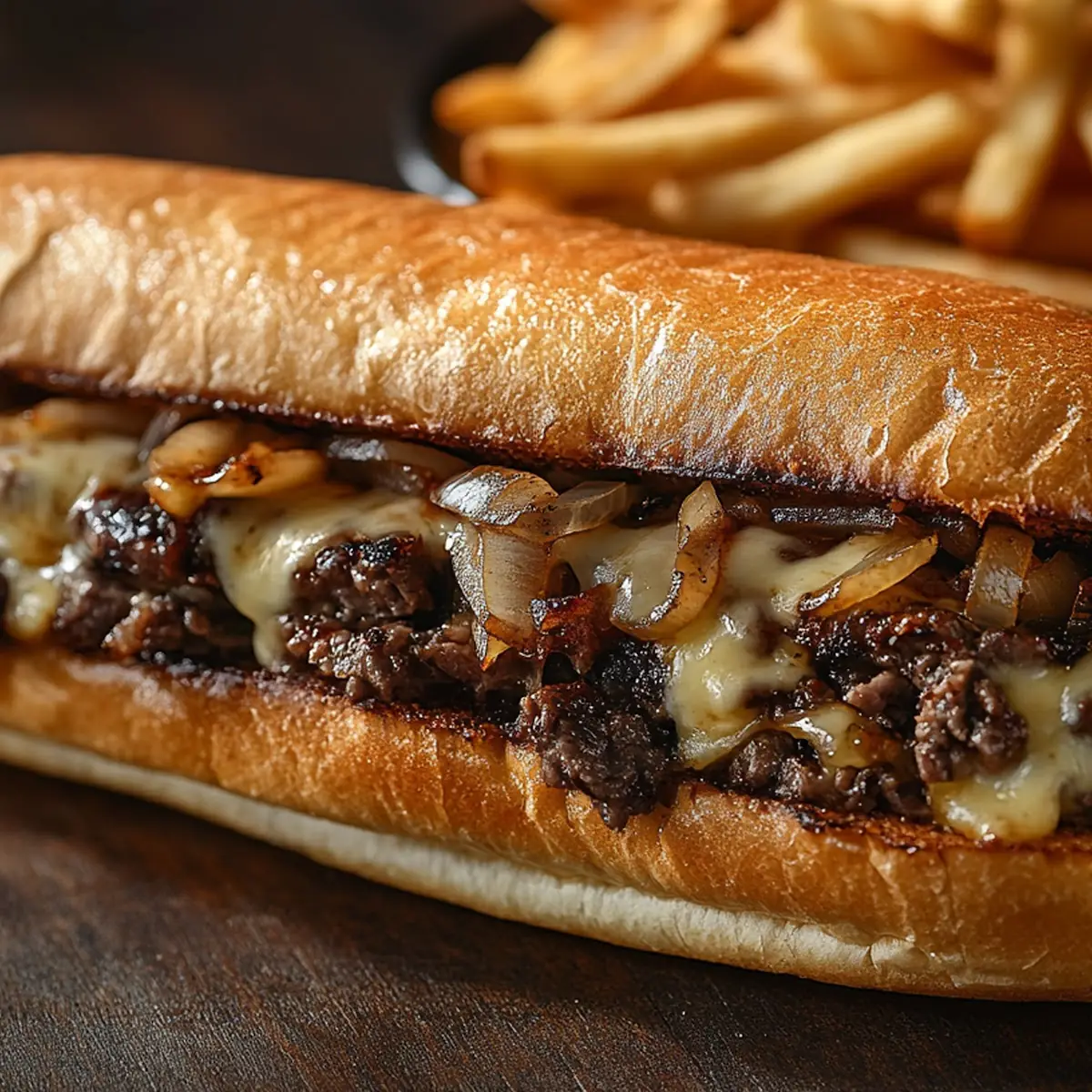 Mochica Philly Cheesesteak Regular Size with Onion Provolone Cheese Mayonnaise and Fries