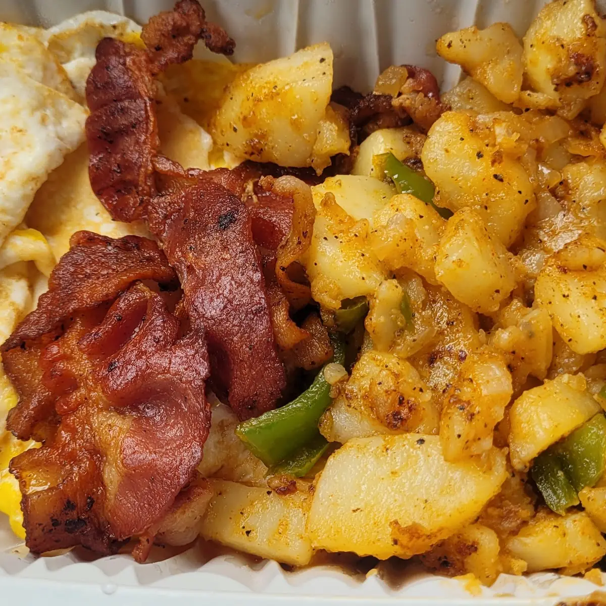 Fried Eggs w Crispy Bacon & Home Fries