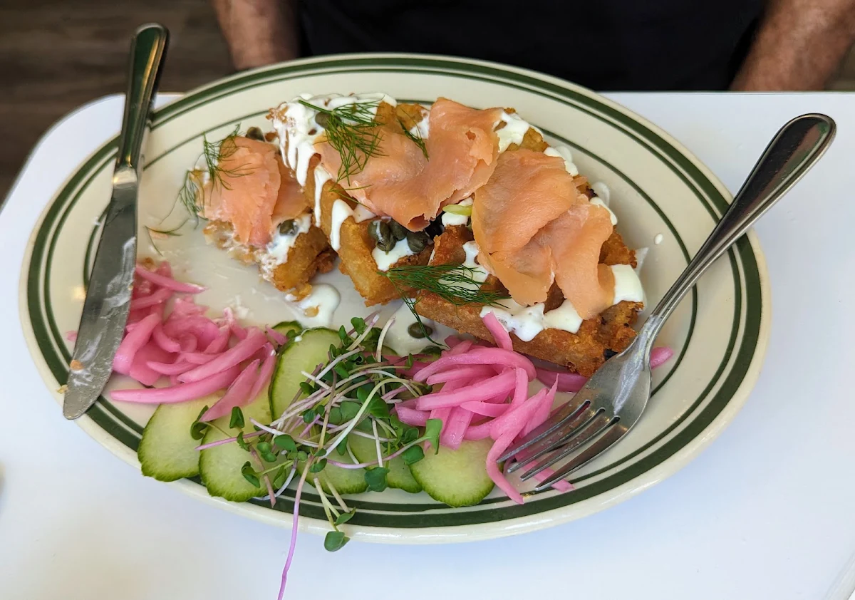Smoked Salmon with Potato Waffles