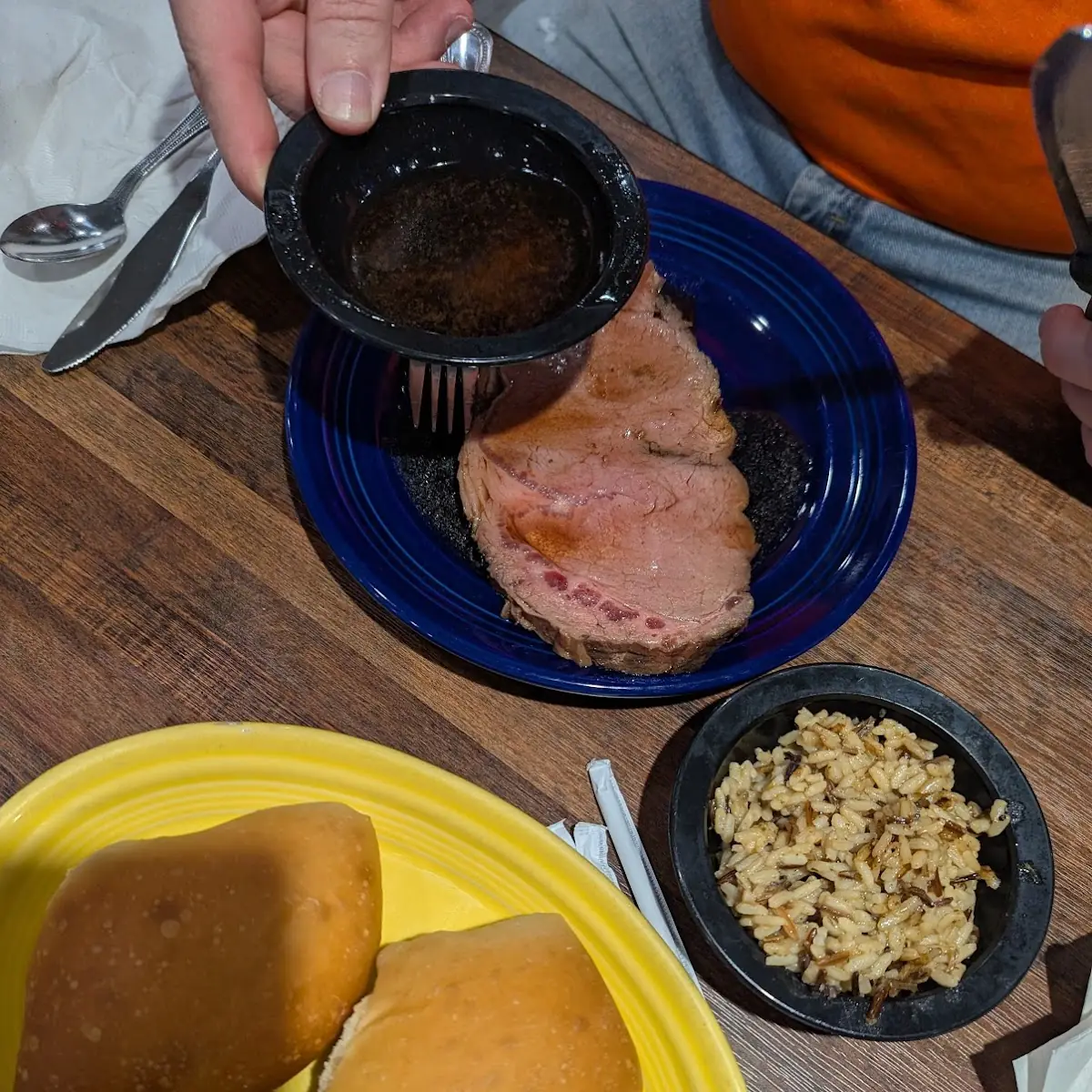 Prime Rib with Wild Rice and Dinner Rolls