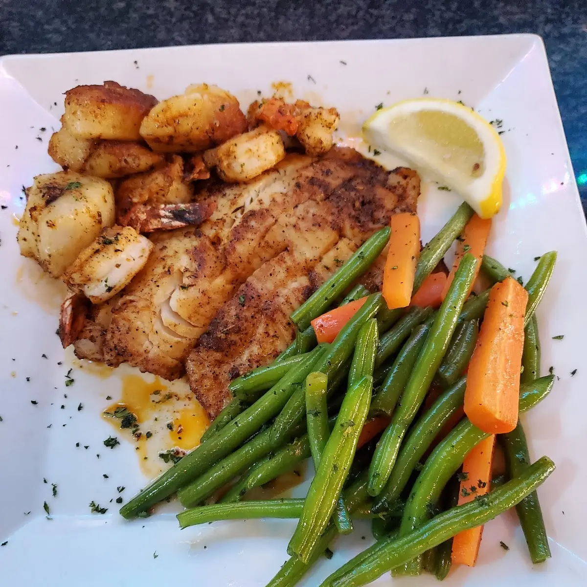 Blackened Seafood Combo Fish Scallops & Shrimp