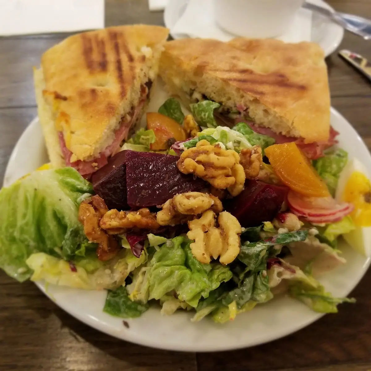 Muffaletta Panini with a Winter Side Salad