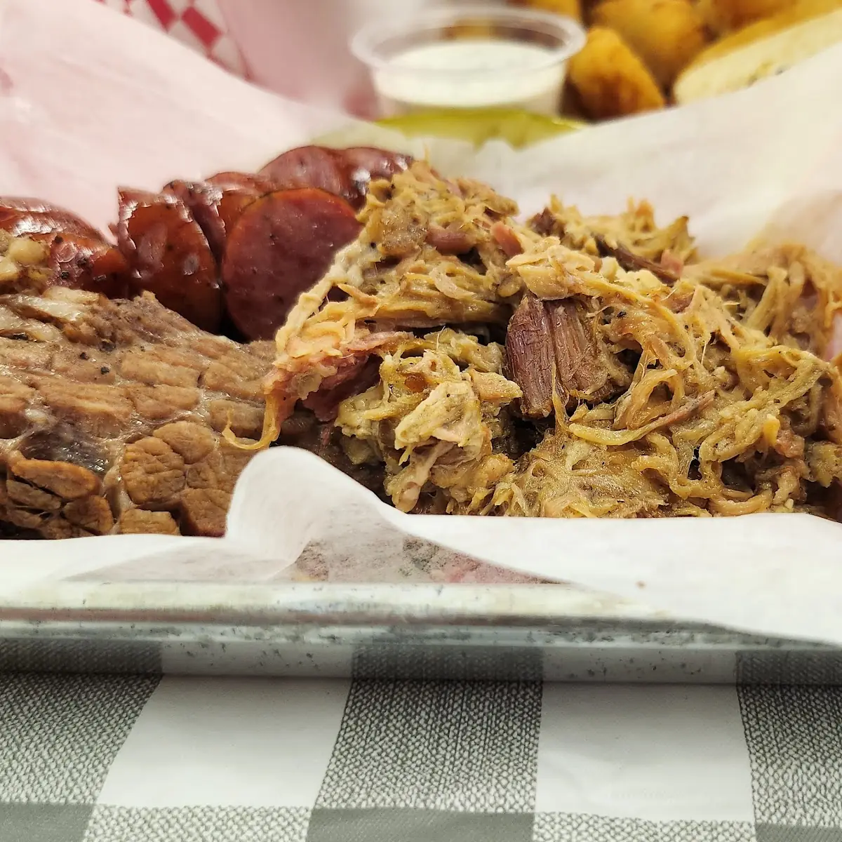 Pulled Pork Brisket and Sausage