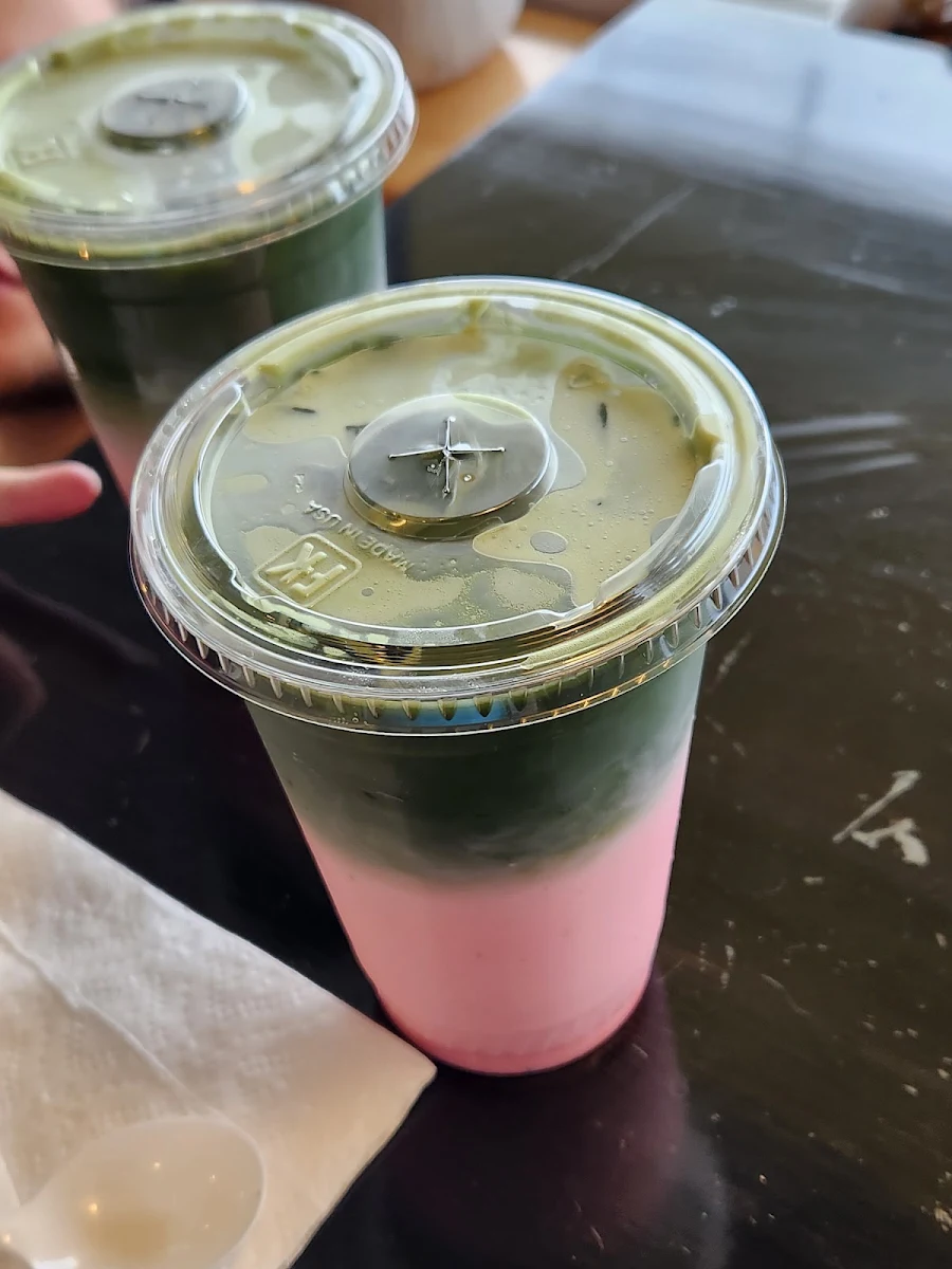 Strawberry Matcha Tea Before Stirring