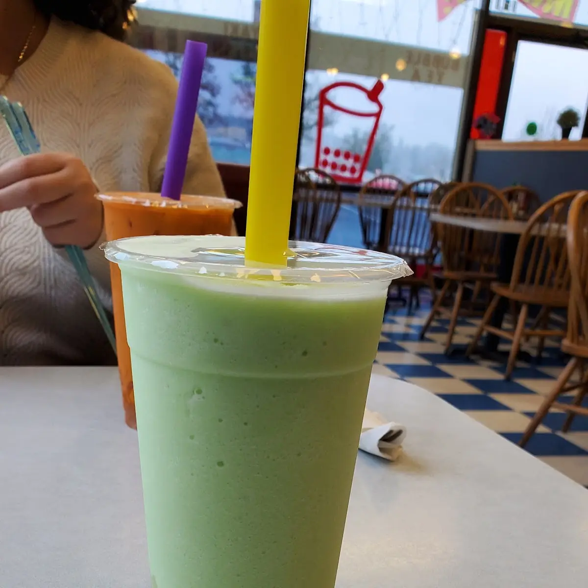 Honeydew Bubble Tea with Lychee Jelly