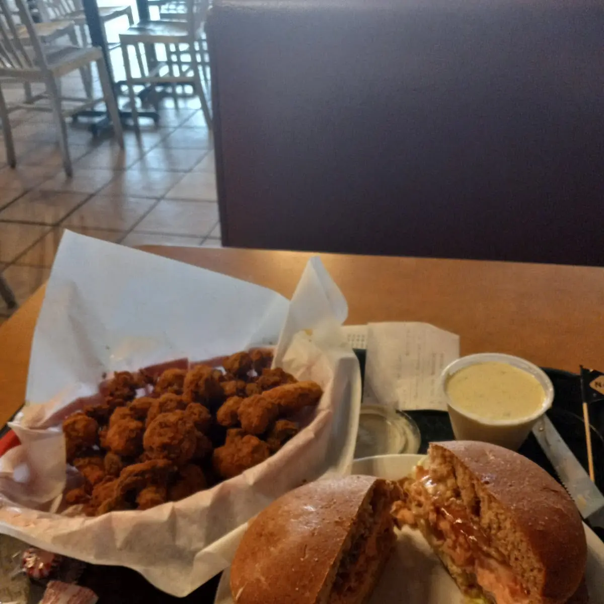 Grilled Salmon Sandwich and Fried Mushrooms
