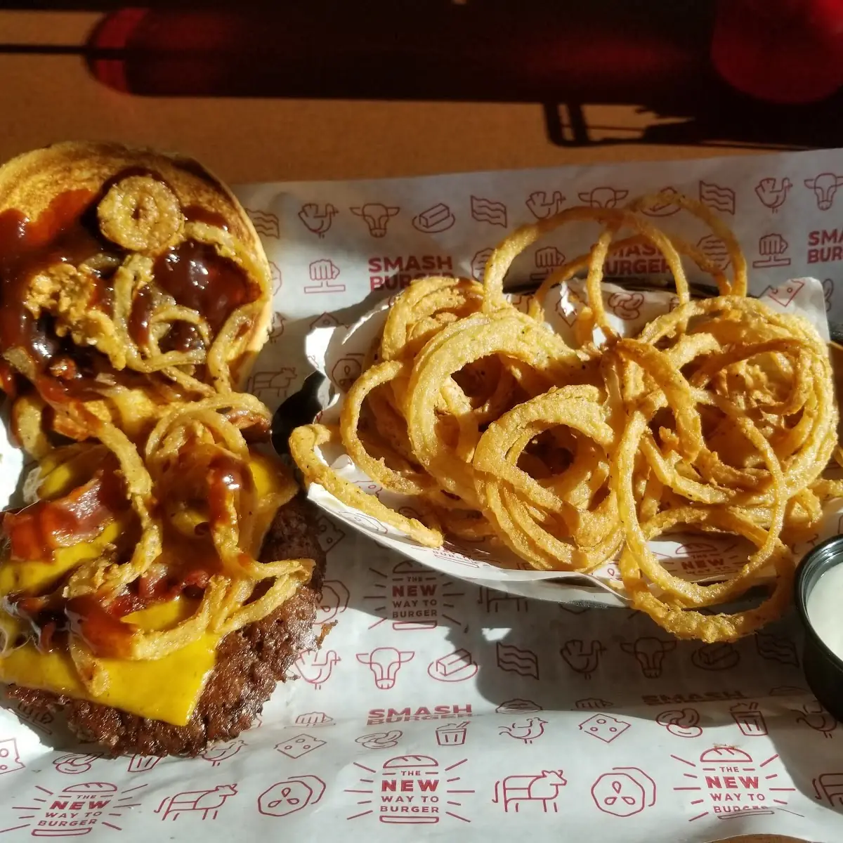 Western Burger and Onion Strings