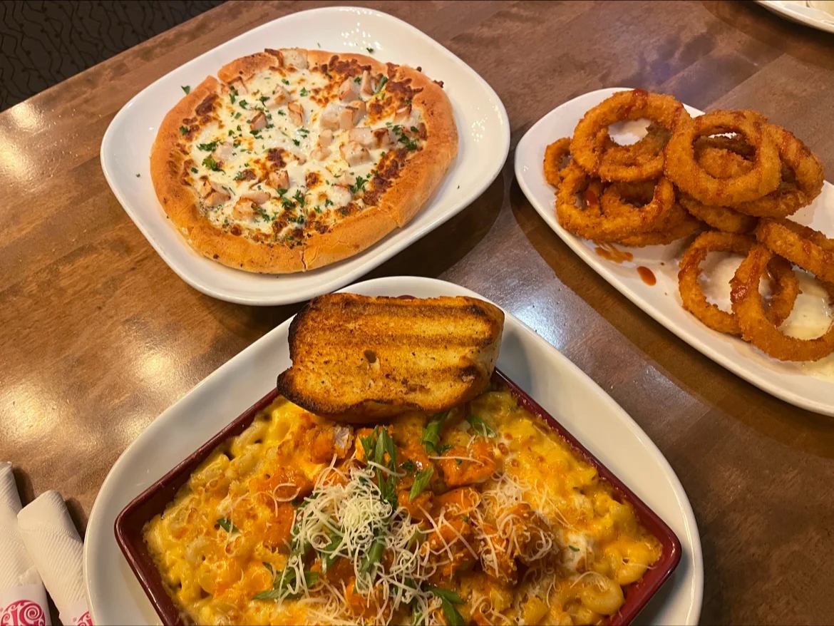 Mac and Cheese and Onion Rings