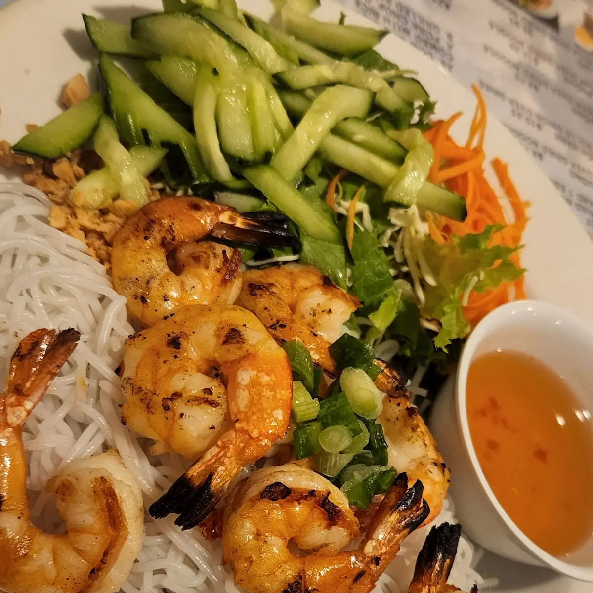 Grilled Shrimp over Dried Noodles