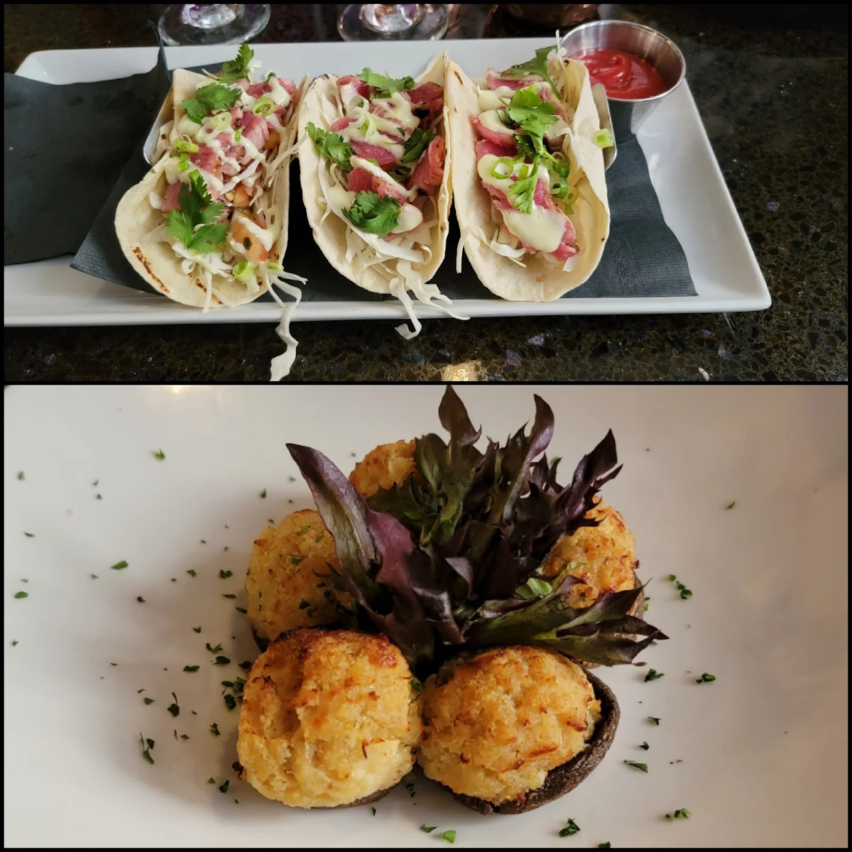 Crab Stuffed Mushroom Caps, Cut Casual Steak & Tap