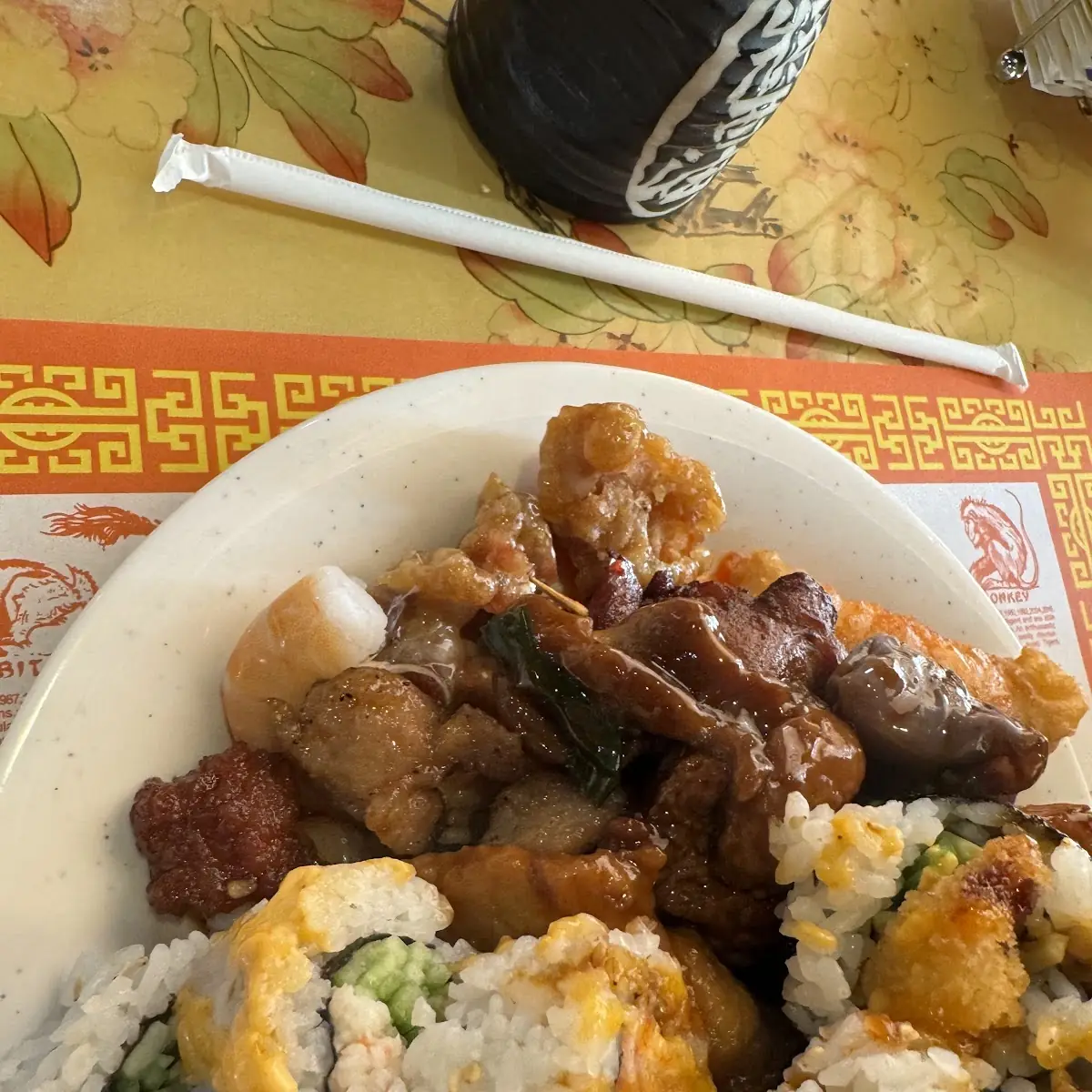 Buffet Assortment with Crab Rangoon Broccoli and Beef General TSO's Chicken Pork Stuffed Mushrooms