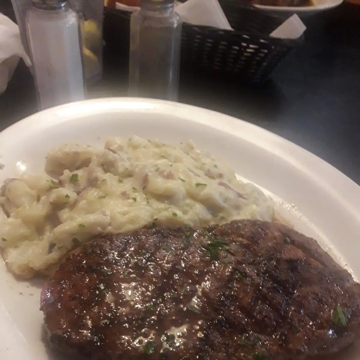 Ribeye with Garlic Mashed Potatoes and Salad