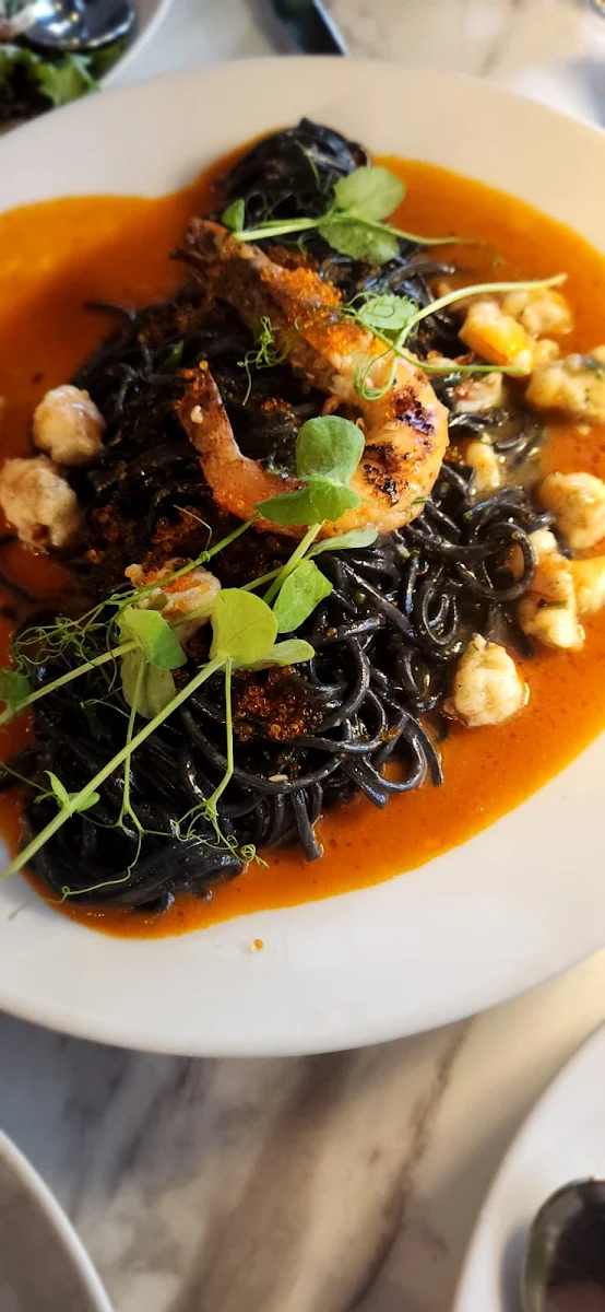 Squid Ink Spaghetti with King Prawn