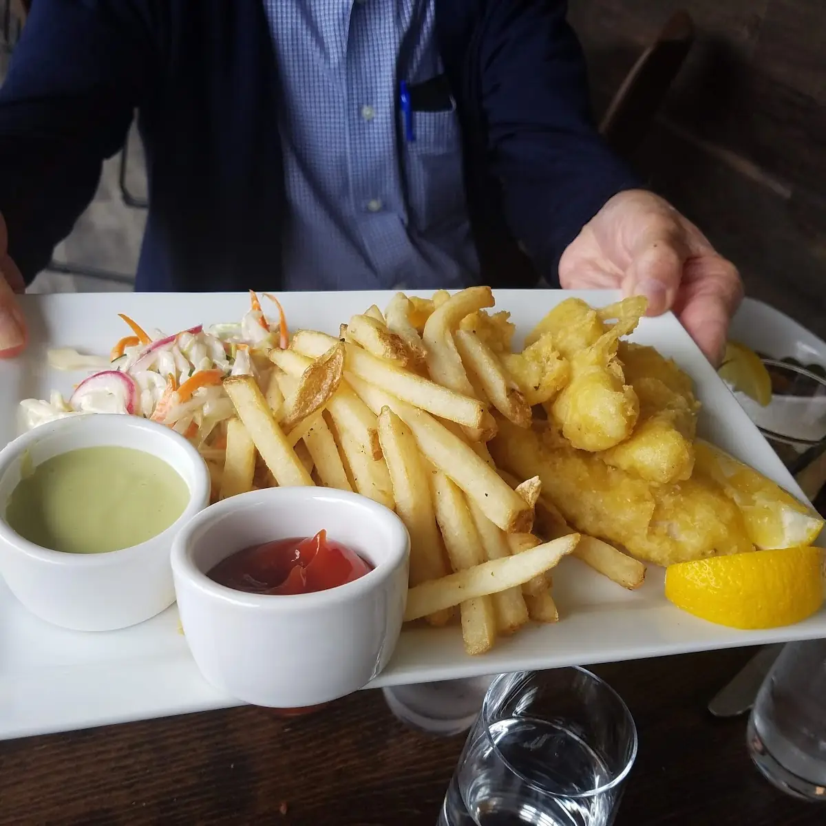 Tempura Cod Fish & Chips with Coleslaw