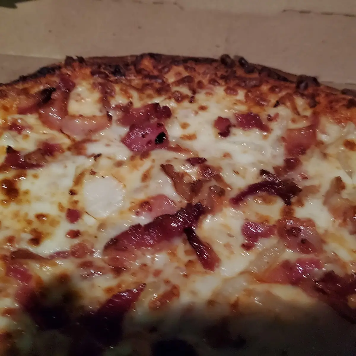 Bacon and Onion Thin Crust Pizza