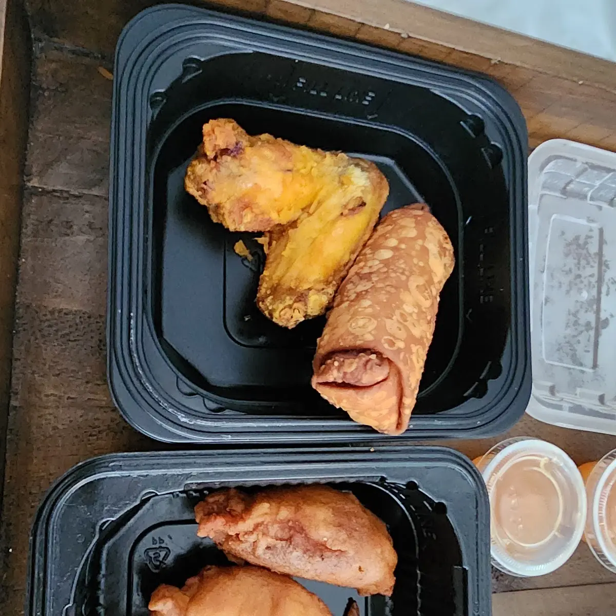 Chicken Fingers Egg Roll and Chicken Wing