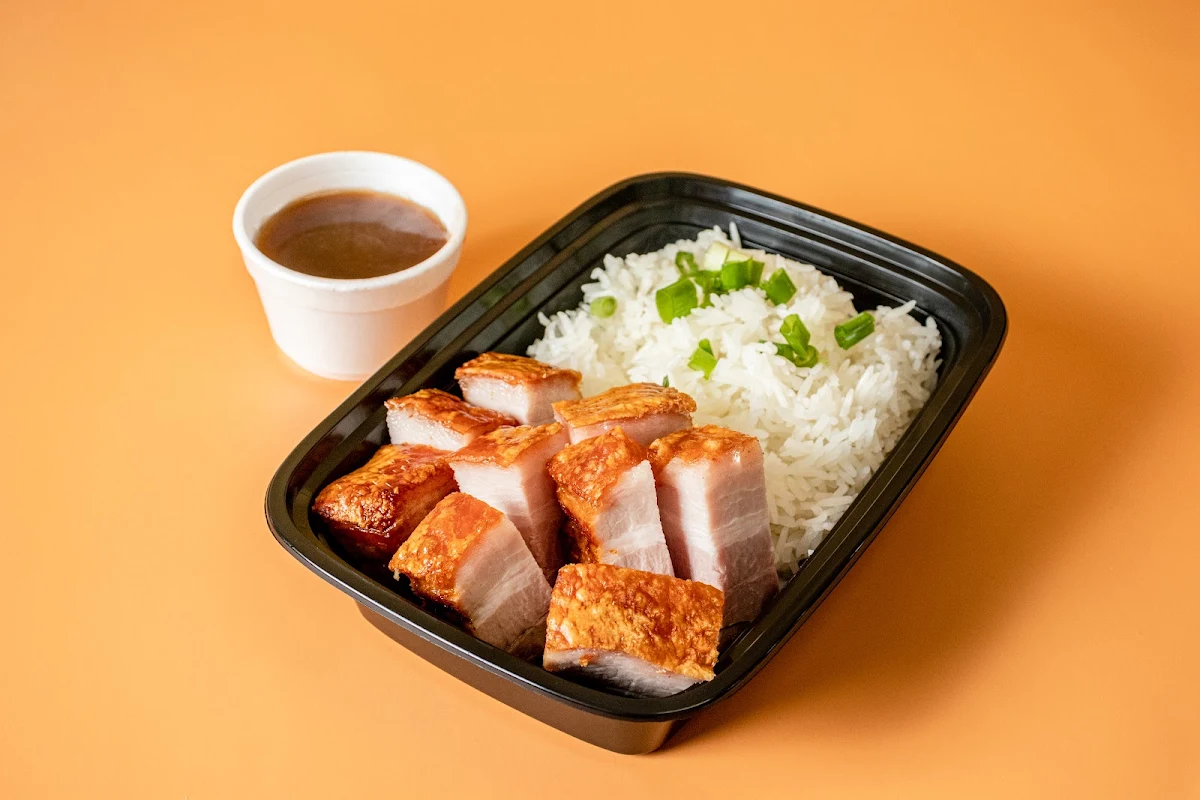 Pork Belly Rice Meal, Asian Food Treats Restaurant