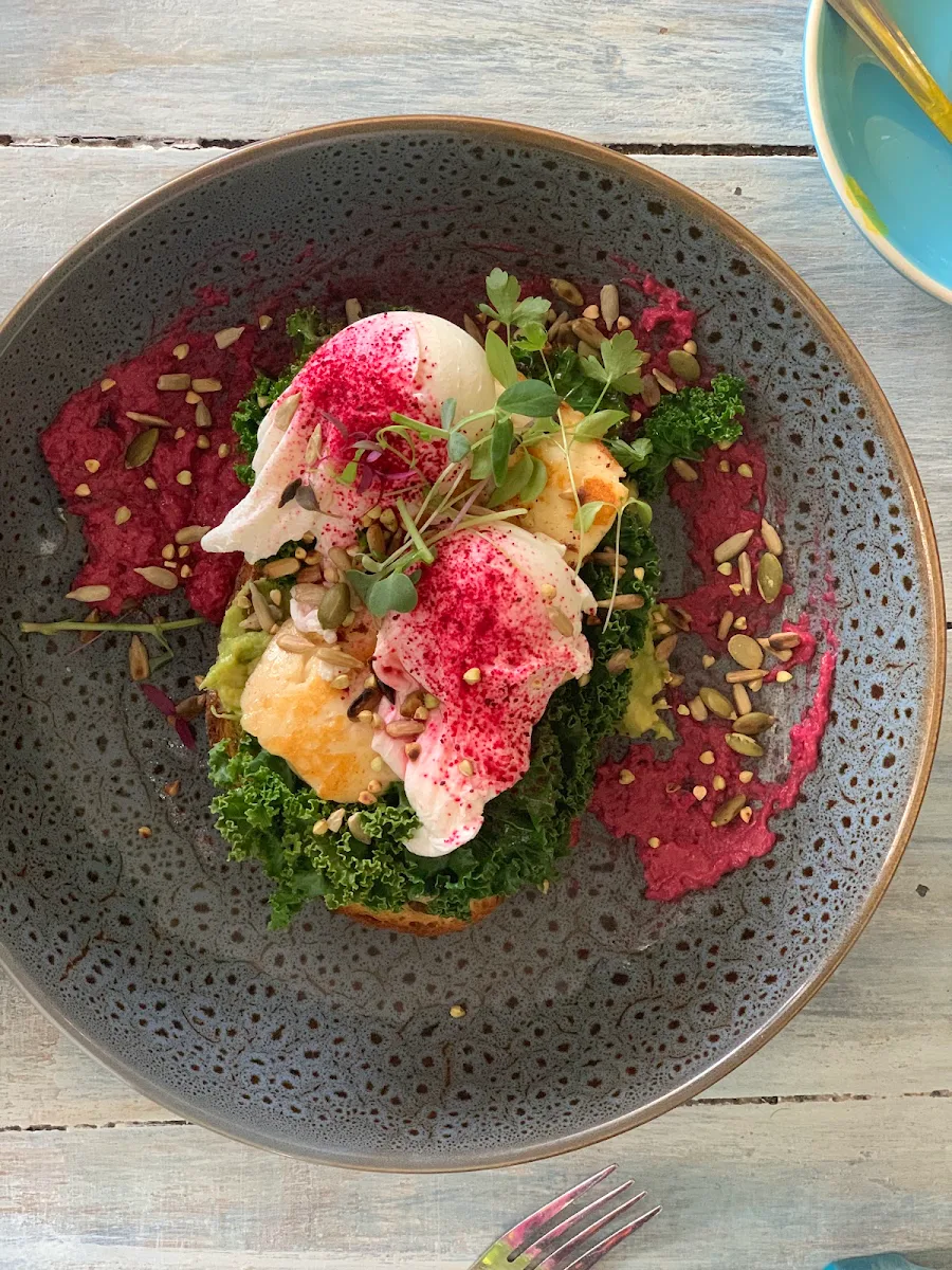 Haloumi Stack with Poached Eggs, The Depot