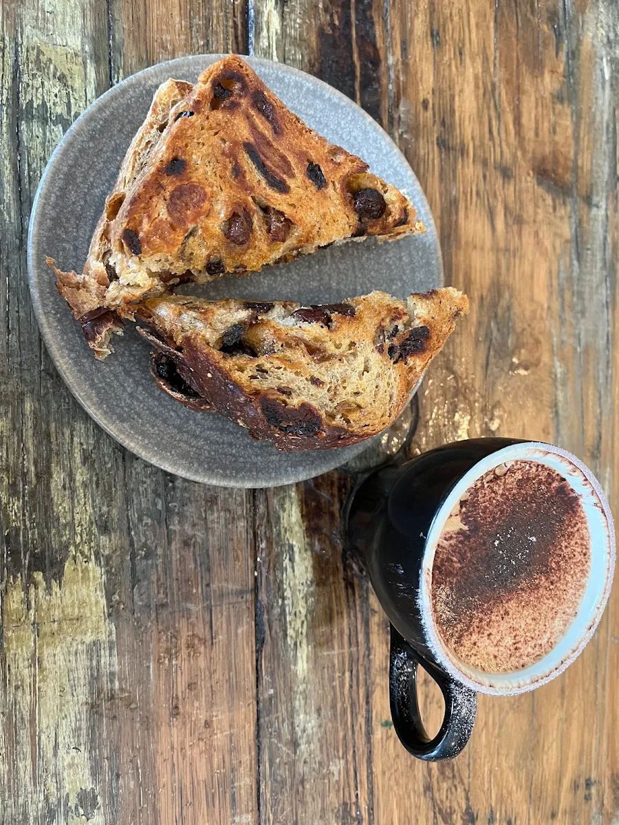Fruit Toast and Cappuccino, Coffee for the People Roasting Co. CAFE
