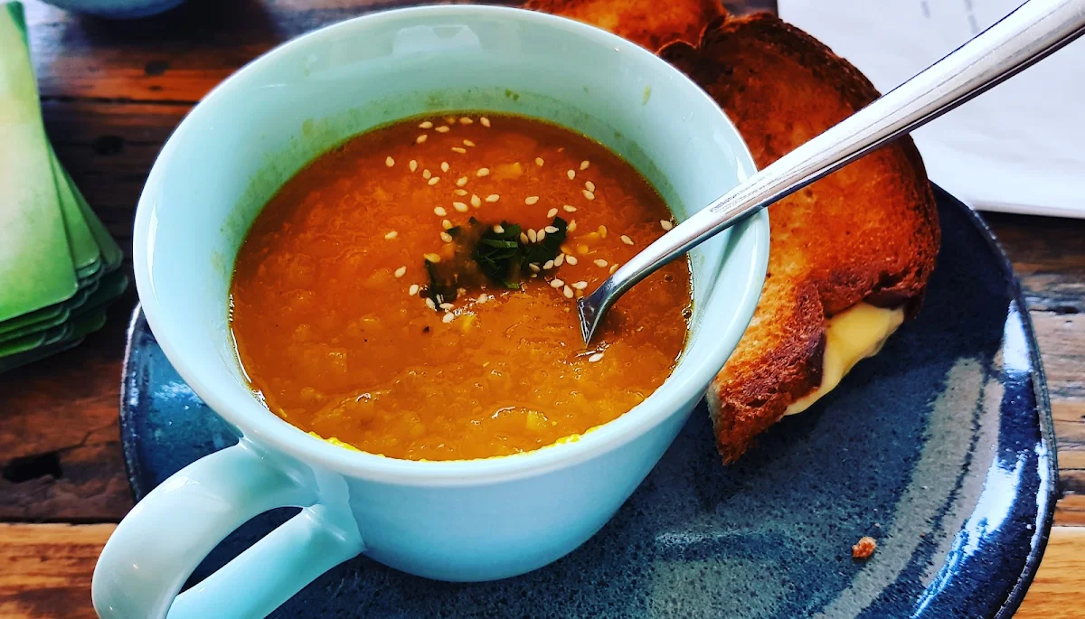 Soup and Cheese Toastie, Coffee for the People Roasting Co. CAFE