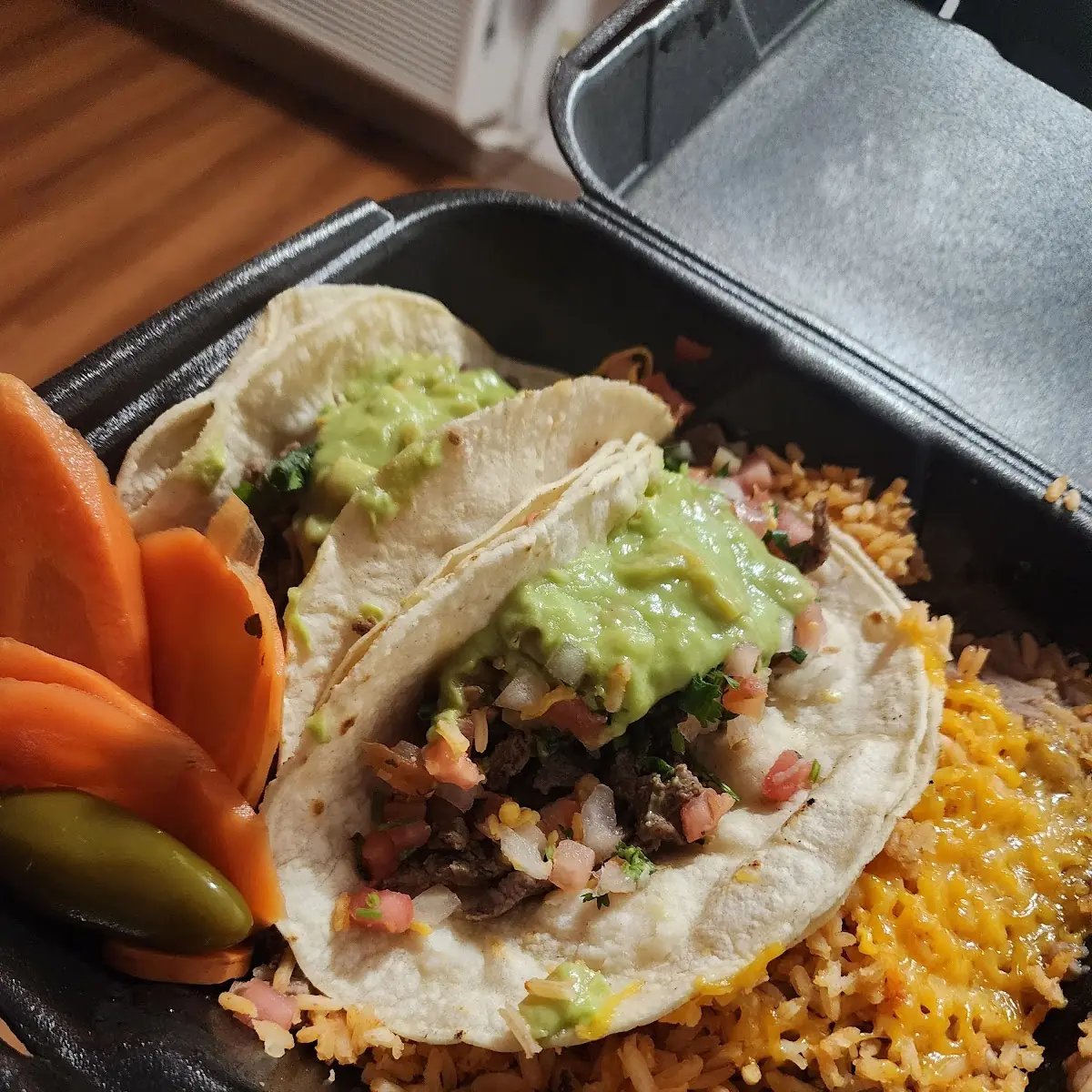 Carne Asada Taco with Rice and Beans