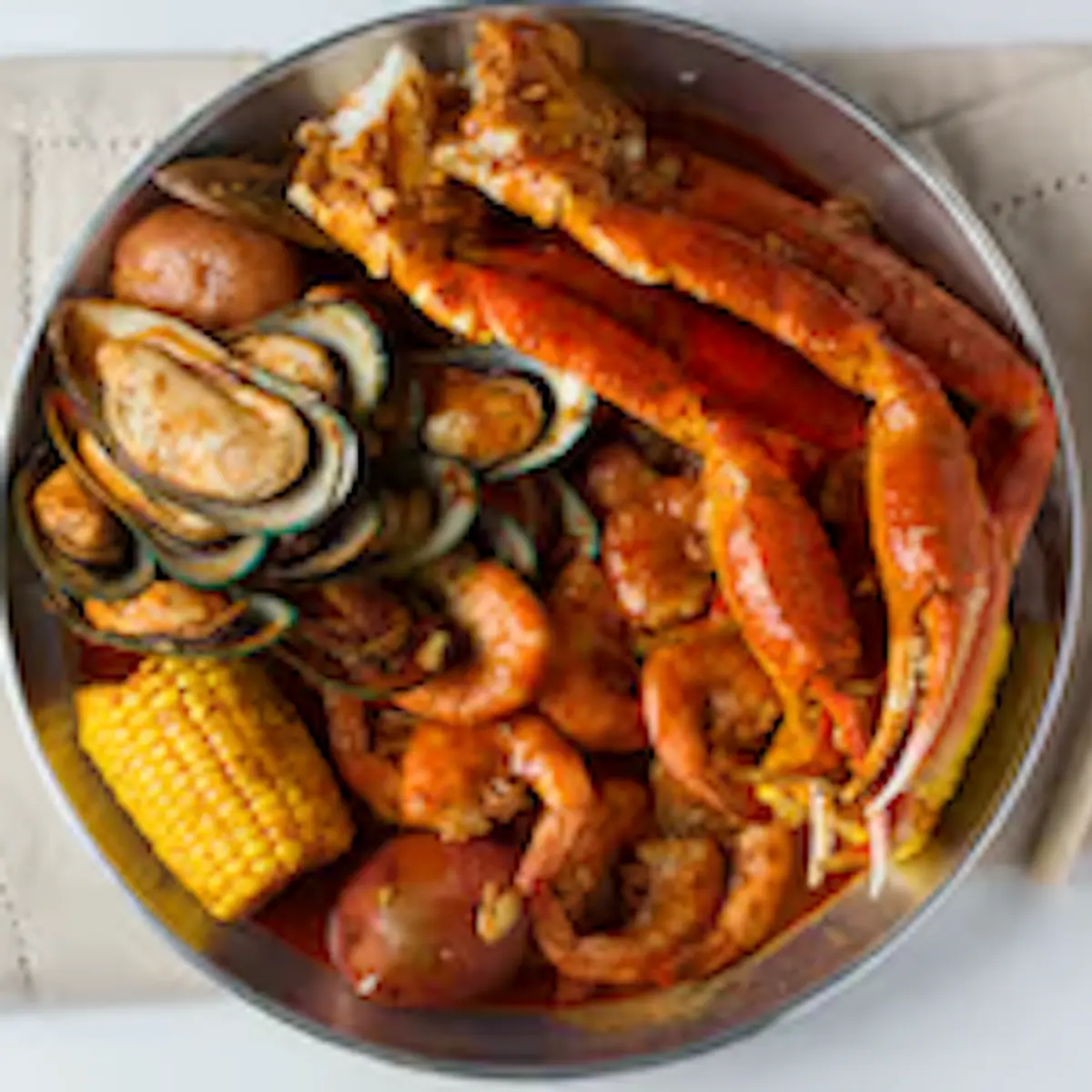 Seafood Boil with Crawfish Mussels Corn