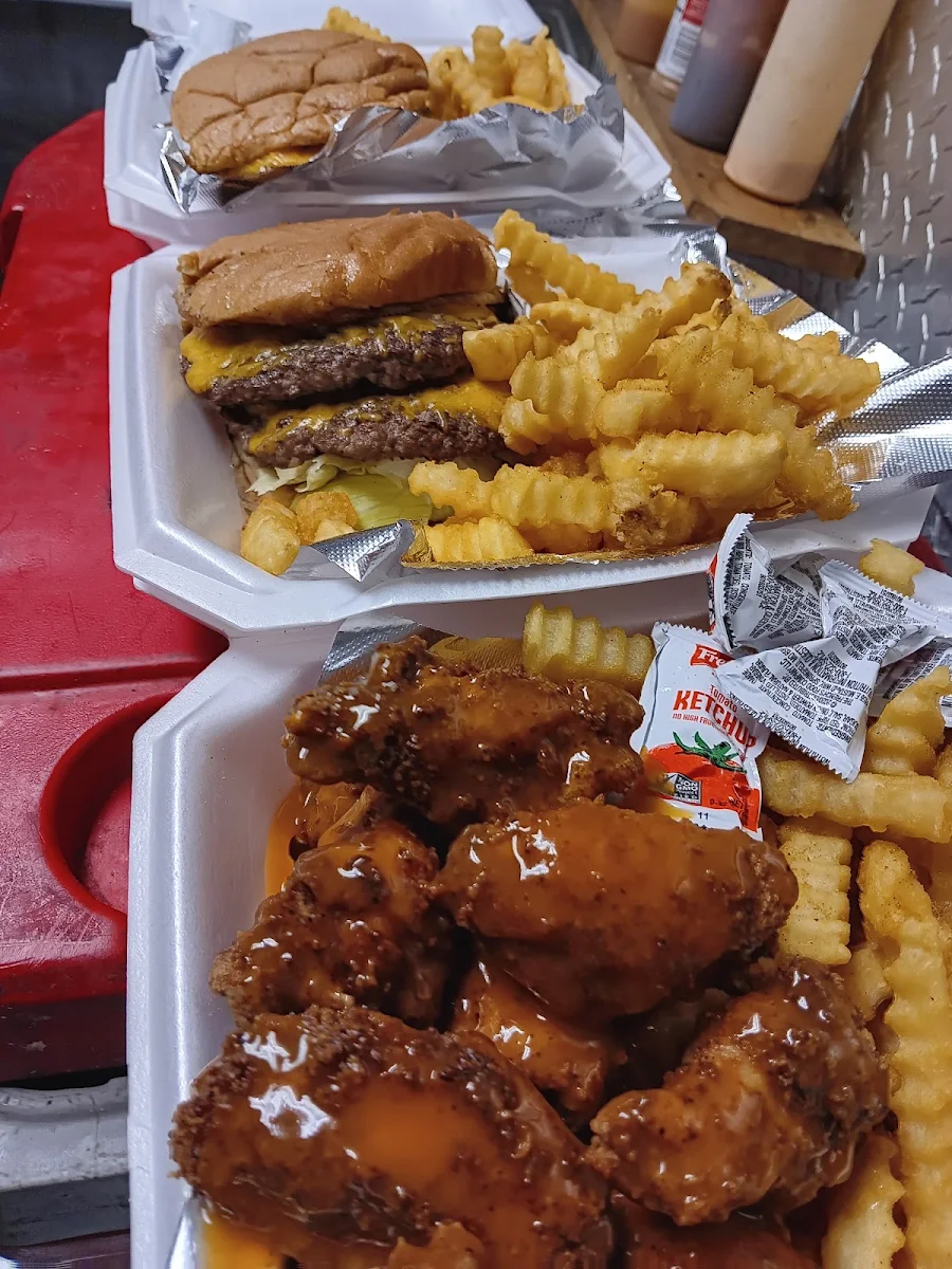 Double Cheeseburger and Hot Wings