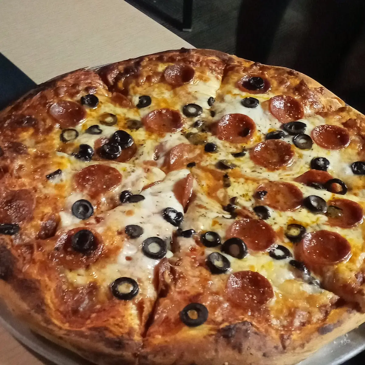 Black Olive and Pepperoni Pizza