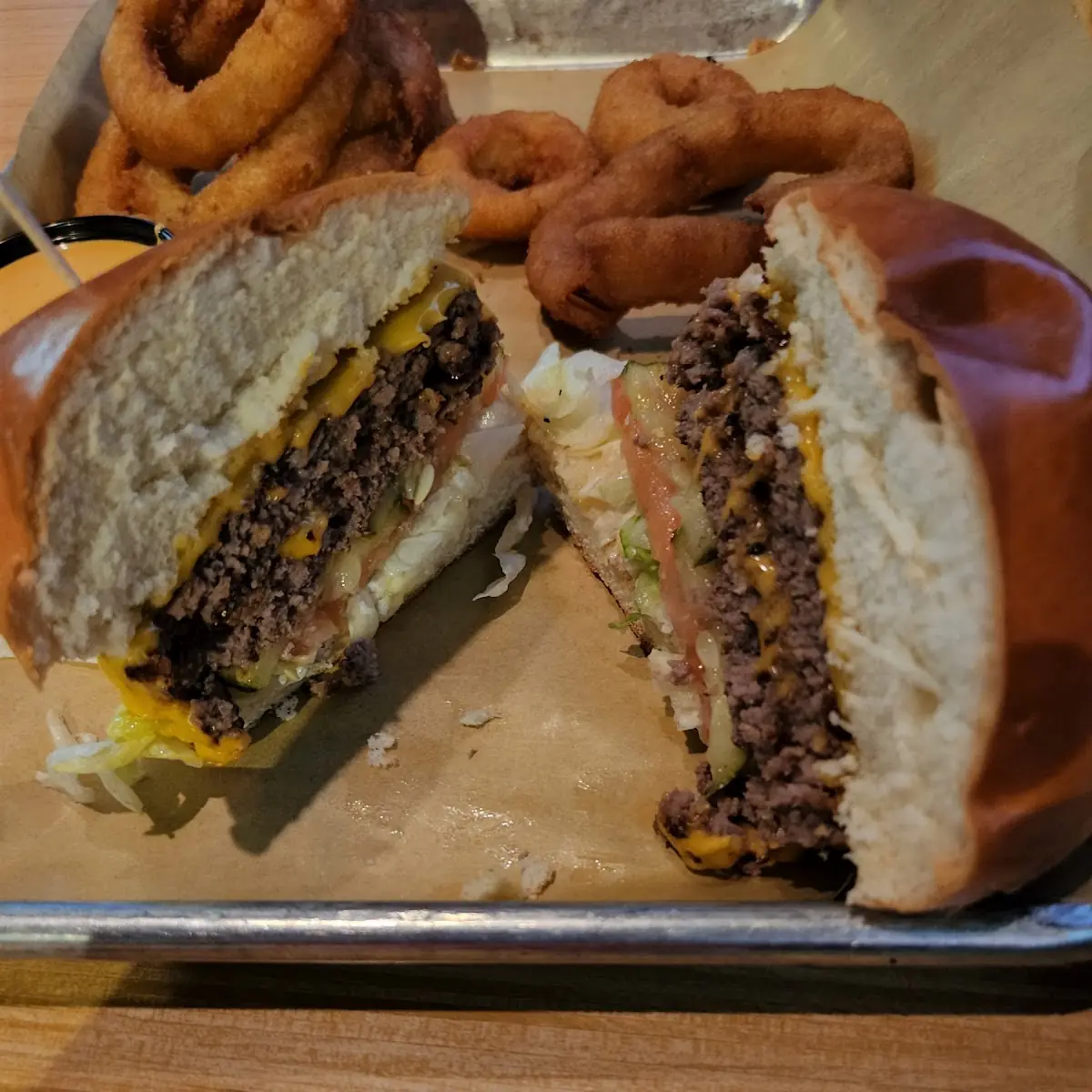 Double Cheeseburger and Onion Rings