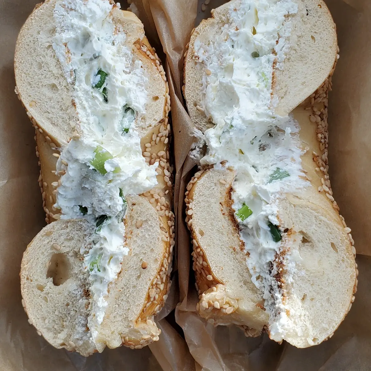 Sesame Bagel with Scallion Cream Cheese Bagel