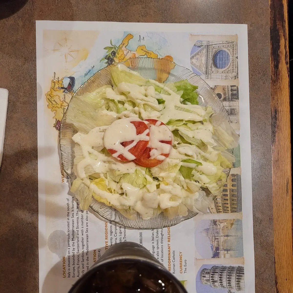 Side Salad with Ranch Dressing and Iced Tea
