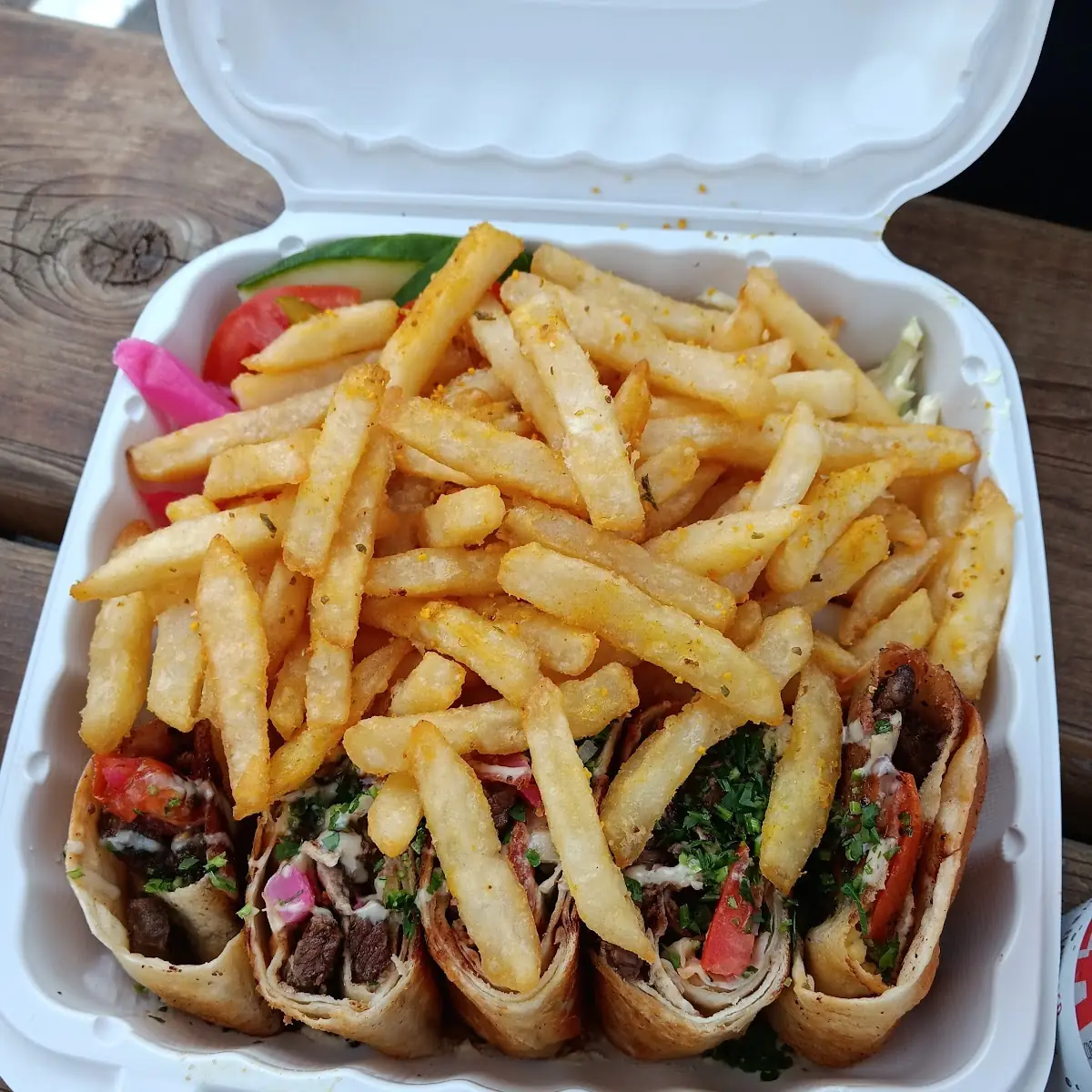 Beef Shawarma Combo, Syrian Table Shawarma and Falafel
