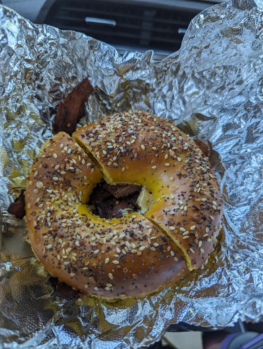 Bacon Egg and Cheese on a Toasted Everything Egg Bagel