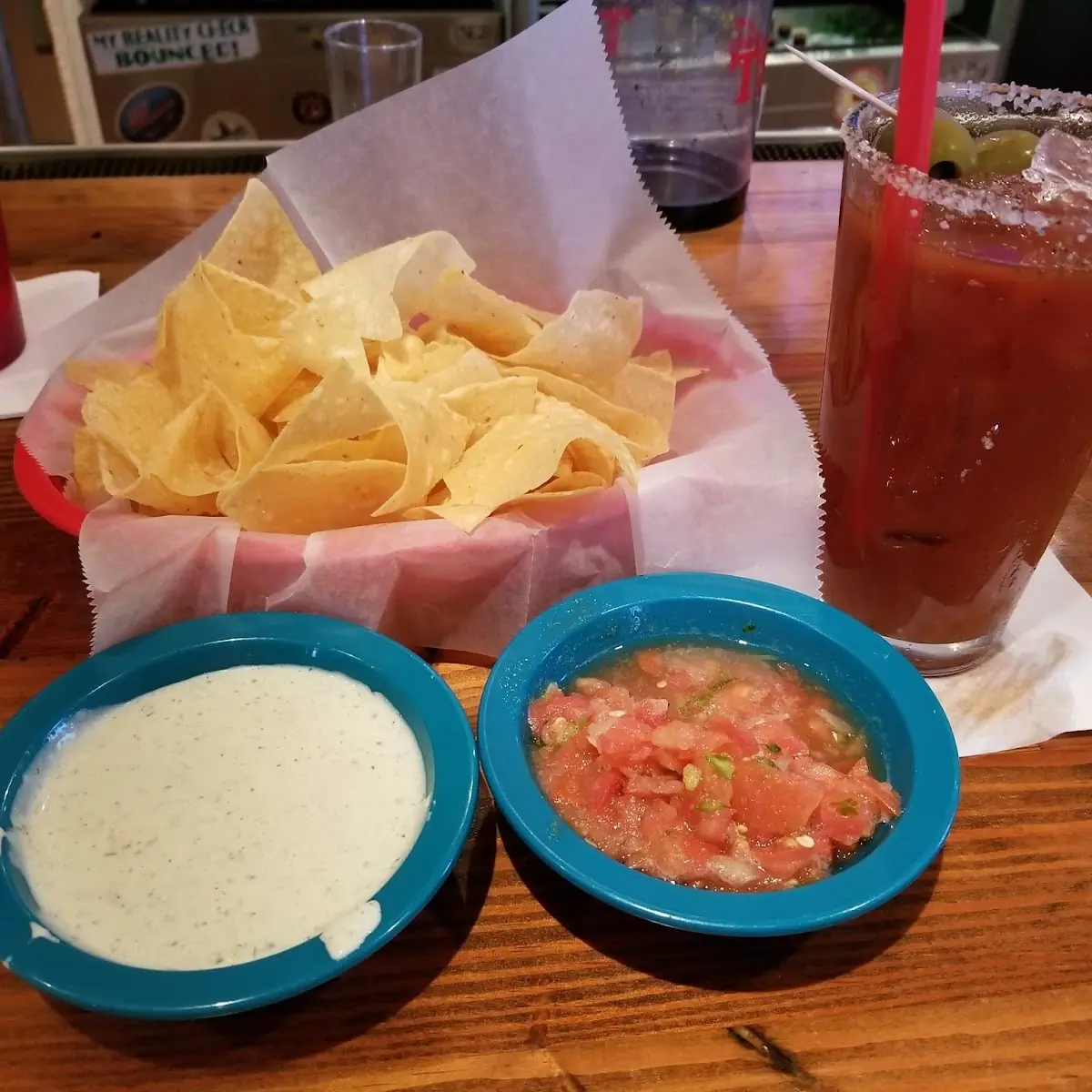 Chips Salsa Chuy's Sauce & Michelada