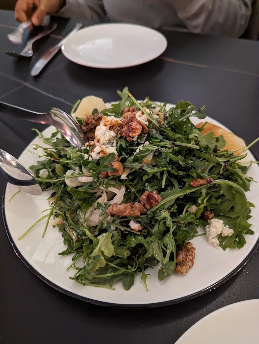 Warm Poached Pear & Arugula Salad, Novo Italian