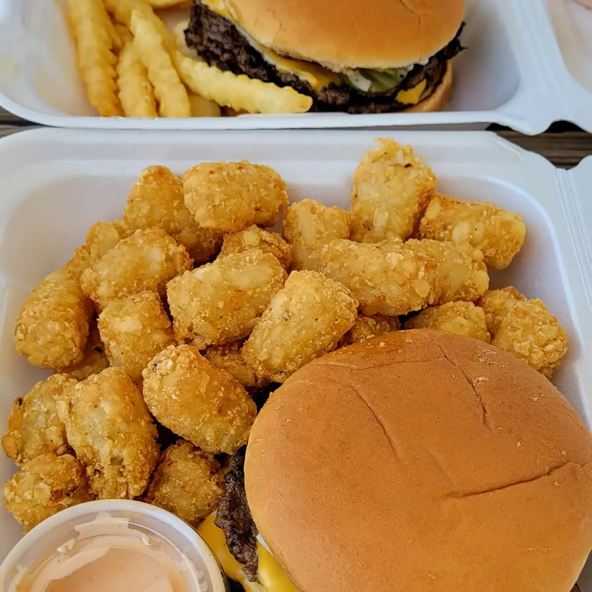 Double Queso Burger with Tots