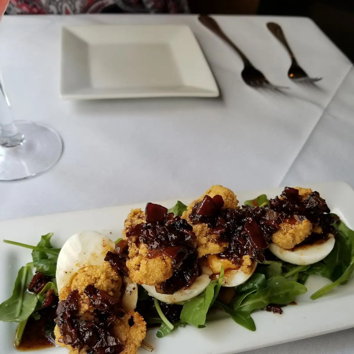 Deviled Eggs and Crispy Gulf Oysters