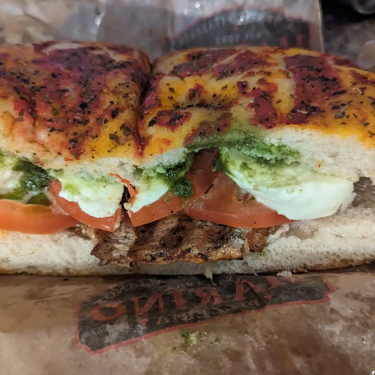 Chicken Pesto Sandwich on Foccacia Bread