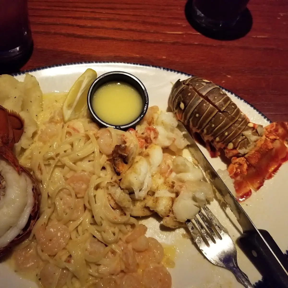 Main and Rock Lobster Tail with Shrimp Alfredo Sauce