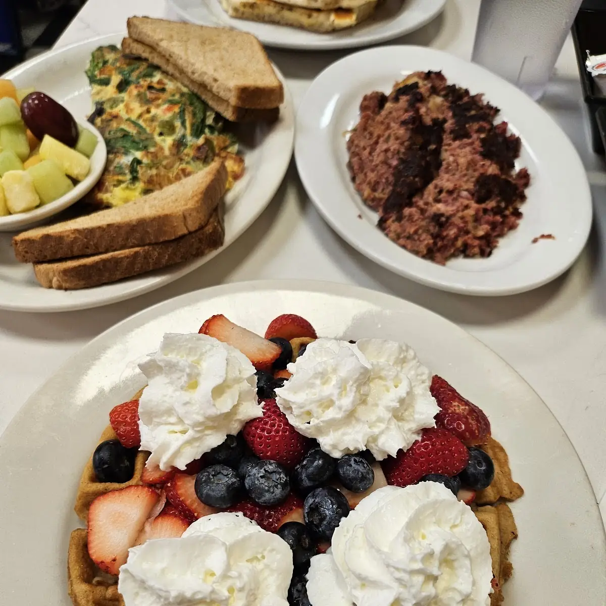 Waffle with Fresh Berries and Whipped Cream