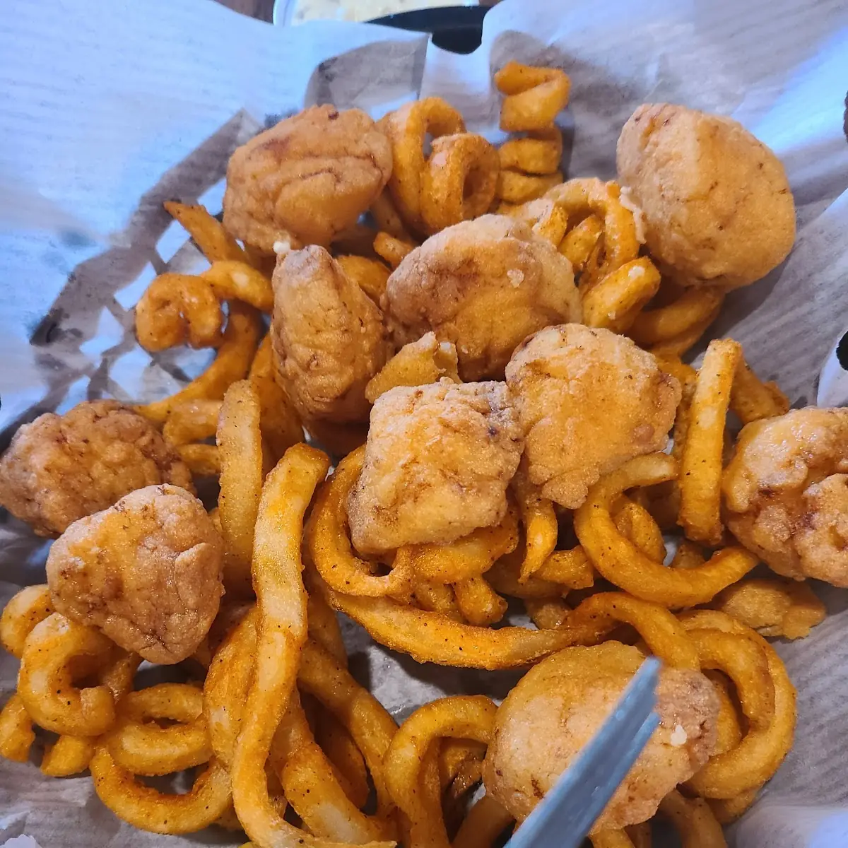 Fried Scallops and Curly Fries