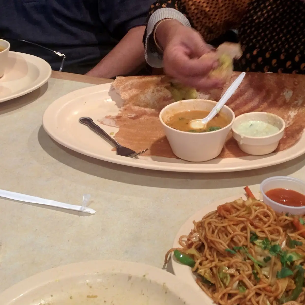 Veg Noodles and Masala Dosa