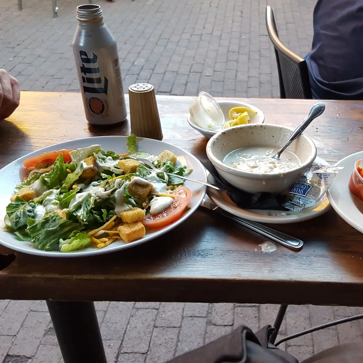 Salad Clam Chowder and Calamari
