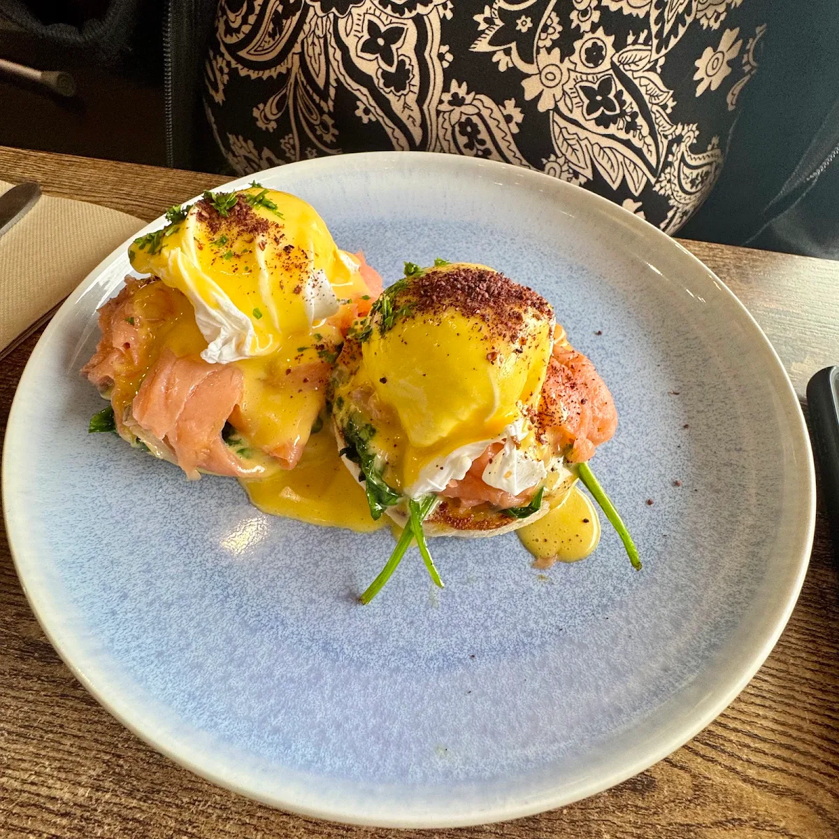 Poached Eggs Benedict with Beef Rashers, Black Seed Cafe
